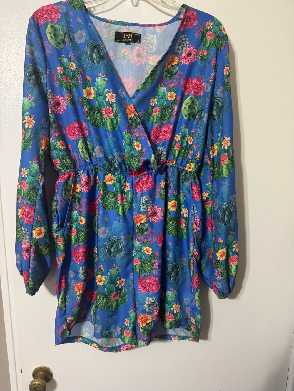 L&B Blue Floral Cactus Print romper